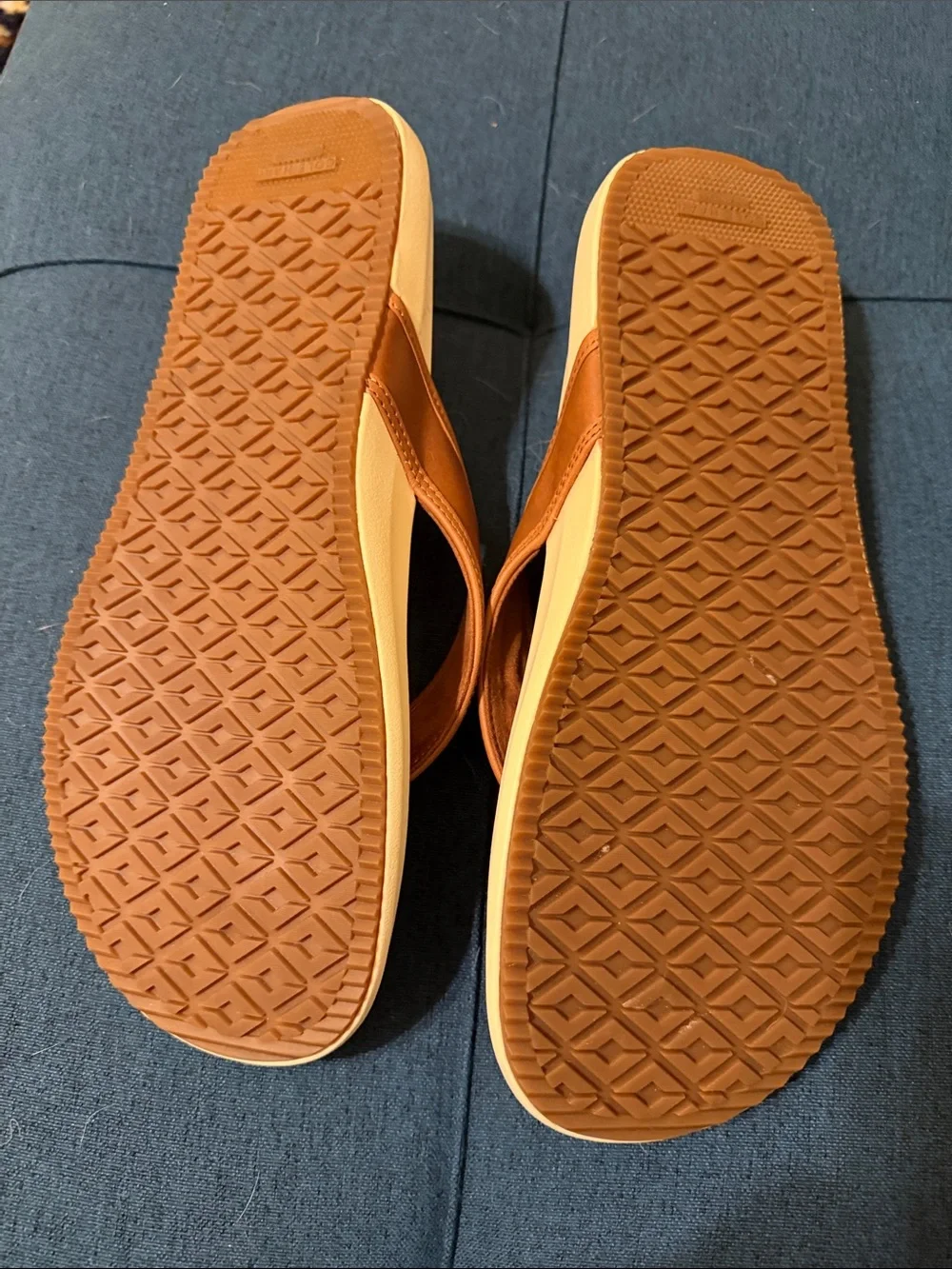 Cole Haan Tan Leather Strap Flip-Flops with Cream Footbed